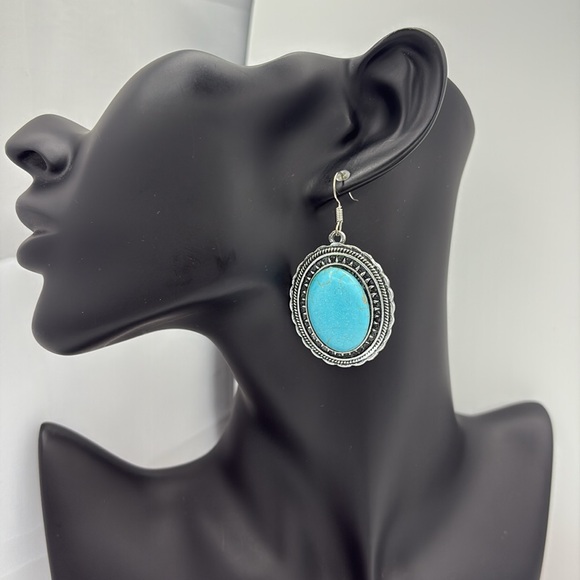 Private Label Jewelry - Turquoise Oval Silver Earrings
